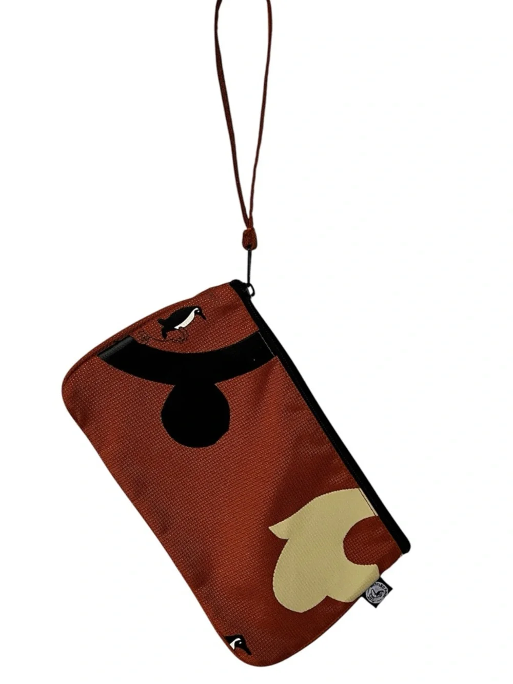 Penguin Print Orange Recycled Plastic Wristlet Clutch Pouch